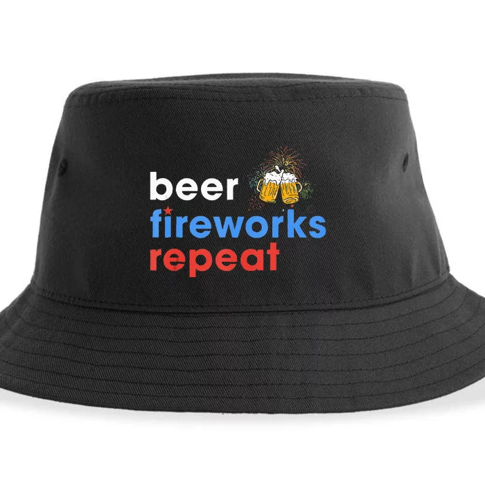 Beer Fireworks Repeat Funny 4th Of July Beer Lovers Gifts Sustainable Bucket Hat