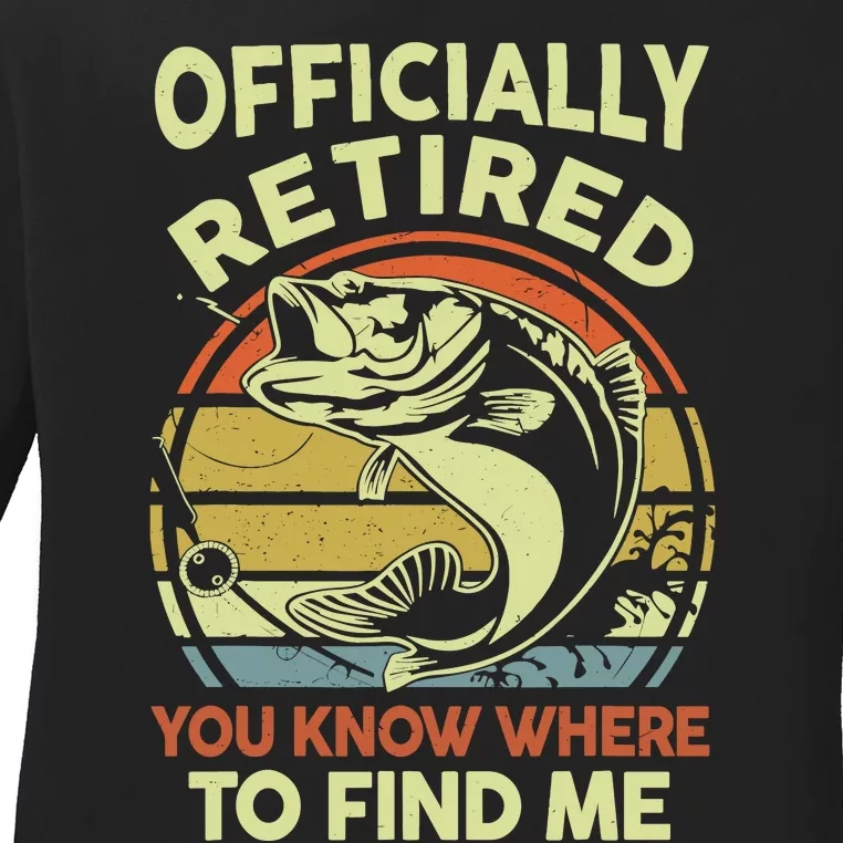 Bass Fish Retire Retirement Funny Grandpa Fishing Ladies Long Sleeve Shirt