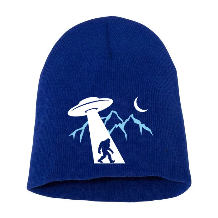 Bigfoot Funny Sasquatch Ufo Abduction Moon Mountain Gift Short Acrylic Beanie