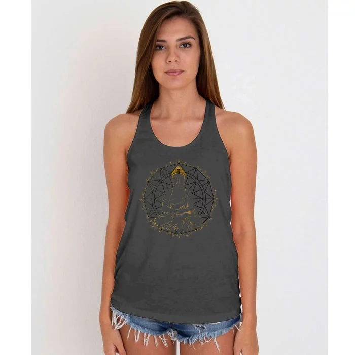 Buddha Figurine Statue Guatama Buddhism Meditation Zen Yoga Women's Knotted Racerback Tank