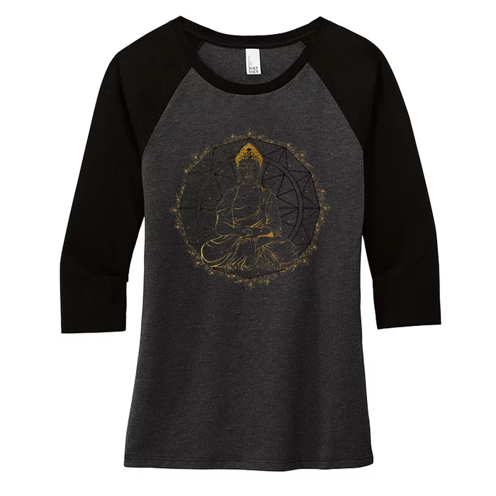 Buddha Figurine Statue Guatama Buddhism Meditation Zen Yoga Women's Tri-Blend 3/4-Sleeve Raglan Shirt