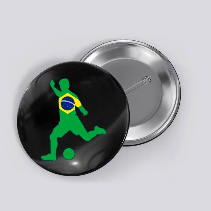 Brazil Flag Soccer Player Brasil Futbol Brazilian Football Button