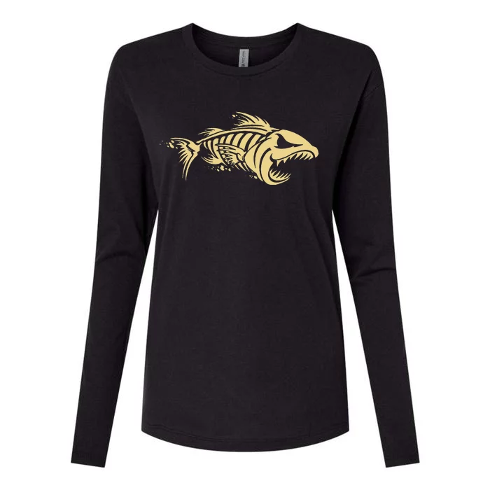 Bone Fish Skeleton Womens Cotton Relaxed Long Sleeve T-Shirt