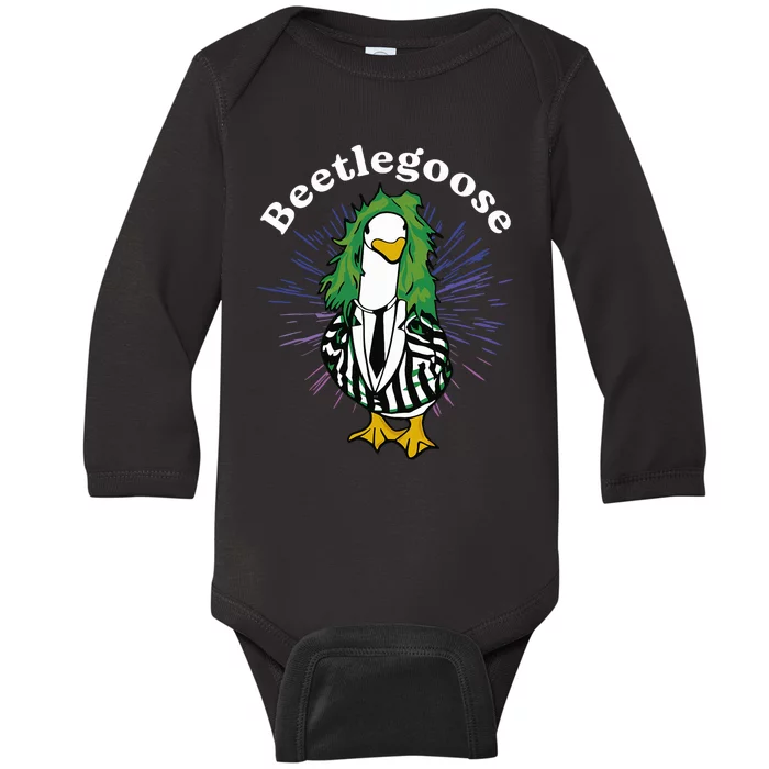 Beetlegoose Funny Silly Goose Spooky Design Baby Long Sleeve Bodysuit