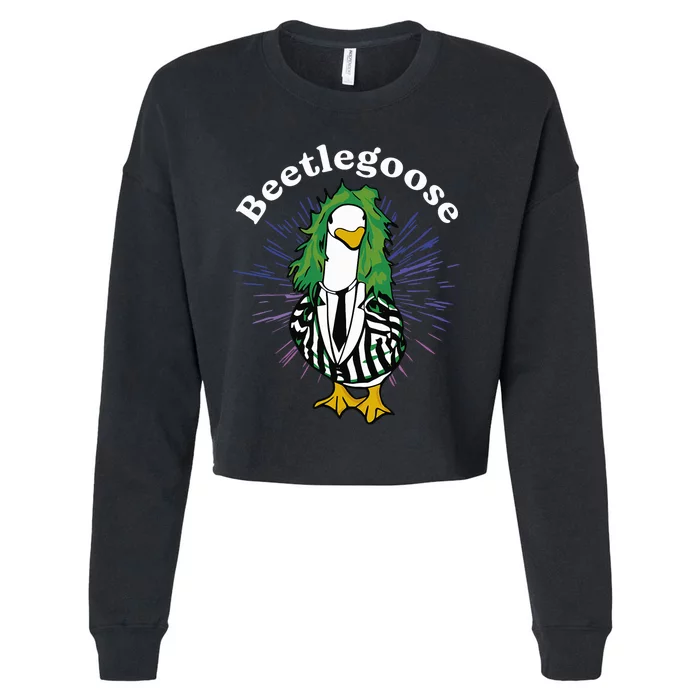 Beetlegoose Funny Silly Goose Spooky Design Cropped Pullover Crew