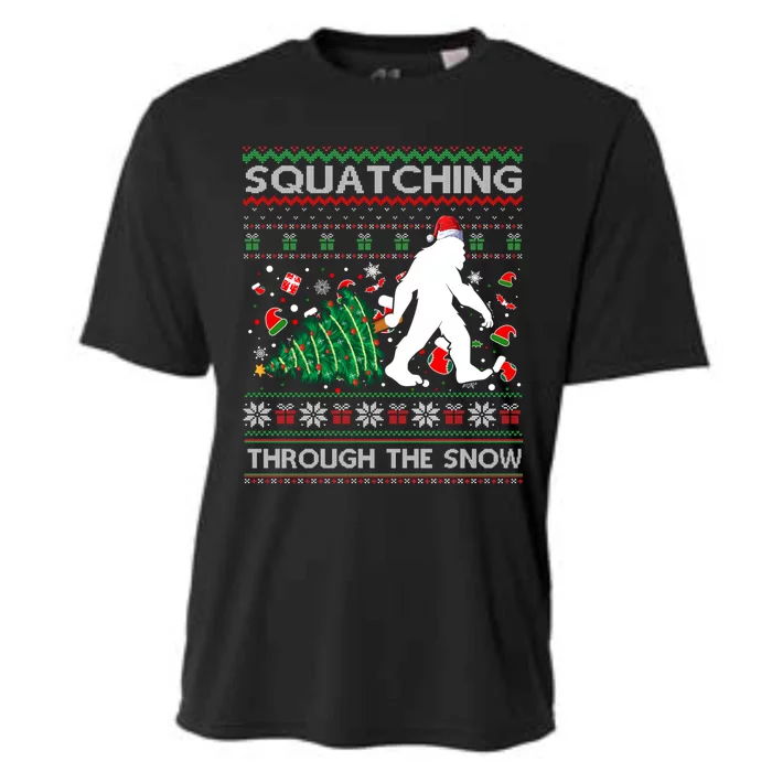 Big Foot Squatching Through The Snow Sasquatches Christmas Gift Cooling Performance Crew T-Shirt