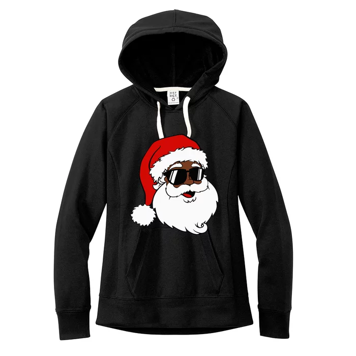 Black Funny Santa Claus Sunglasses Christmas Xmas Women's Fleece Hoodie