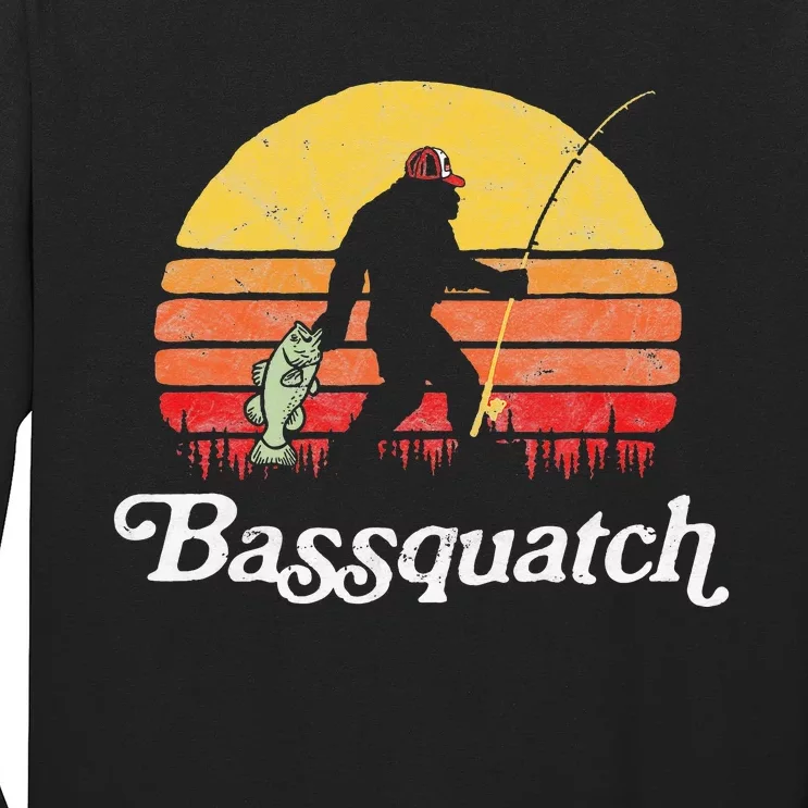 Bigfoot Fishing Shirt Funny Retro Sasquatch Dad Long Sleeve Shirt