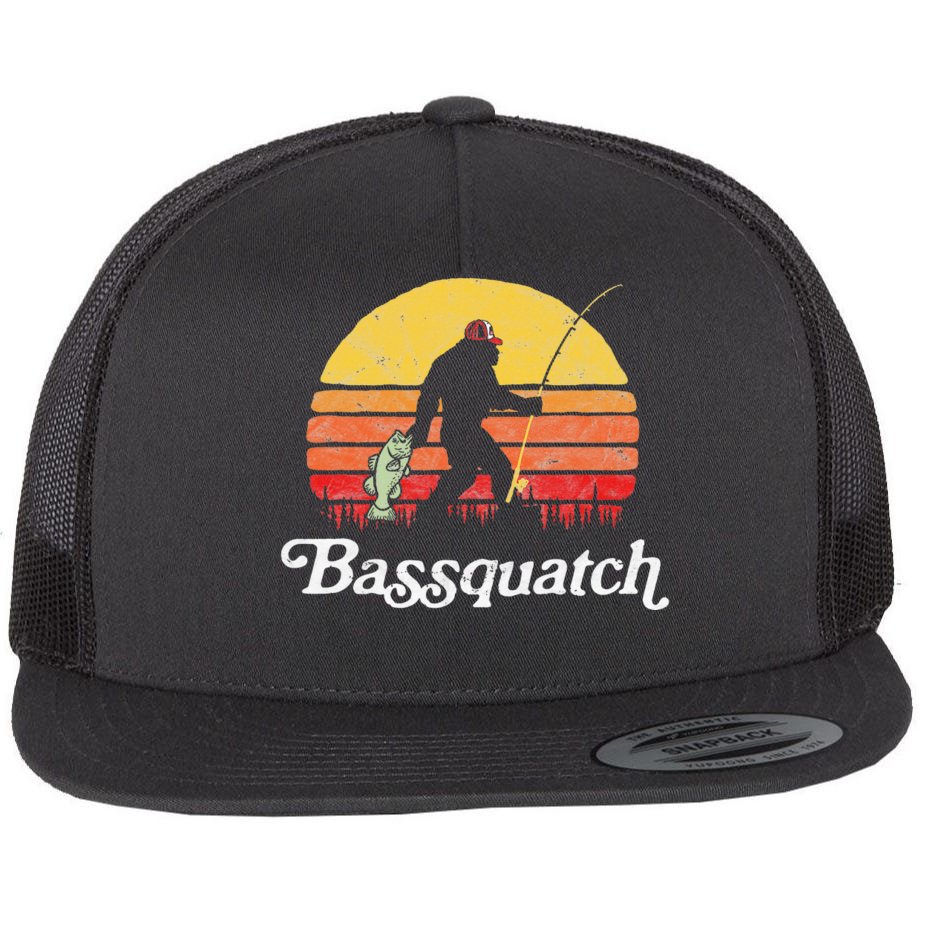 Bigfoot Fishing Shirt Funny Retro Sasquatch Dad Flat Bill Trucker Hat