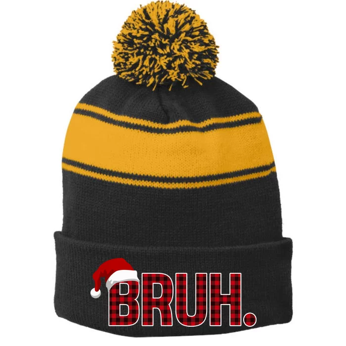 Bruh Funny Saying Bro Christmas Holiday Stripe Pom Pom Beanie