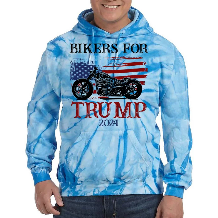 Bikers For Trump 2024 American Flag Vintage Tie Dye Hoodie