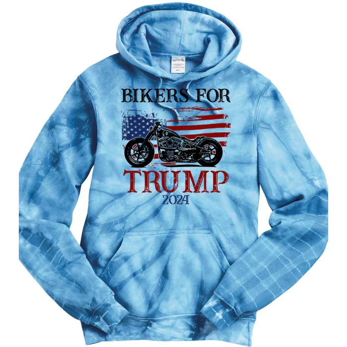 Bikers For Trump 2024 American Flag Vintage Tie Dye Hoodie