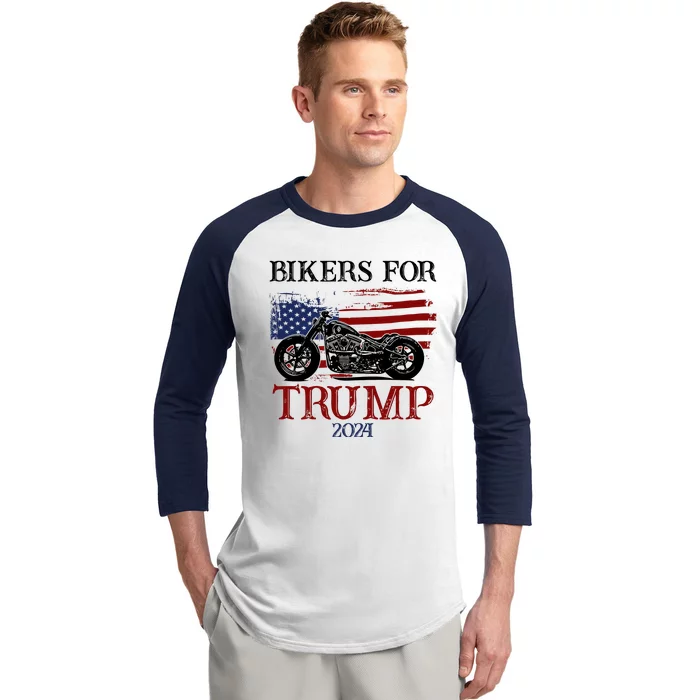 Bikers For Trump 2024 American Flag Vintage Baseball Sleeve Shirt