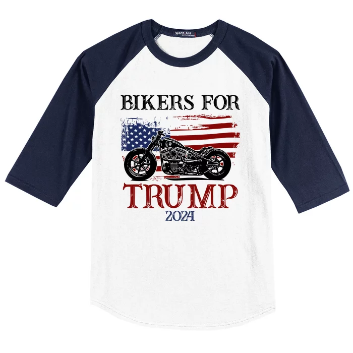 Bikers For Trump 2024 American Flag Vintage Baseball Sleeve Shirt