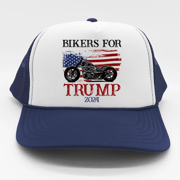 Bikers For Trump 2024 American Flag Vintage Trucker Hat