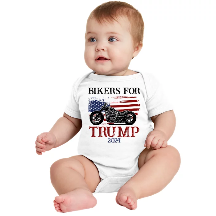 Bikers For Trump 2024 American Flag Vintage Baby Bodysuit