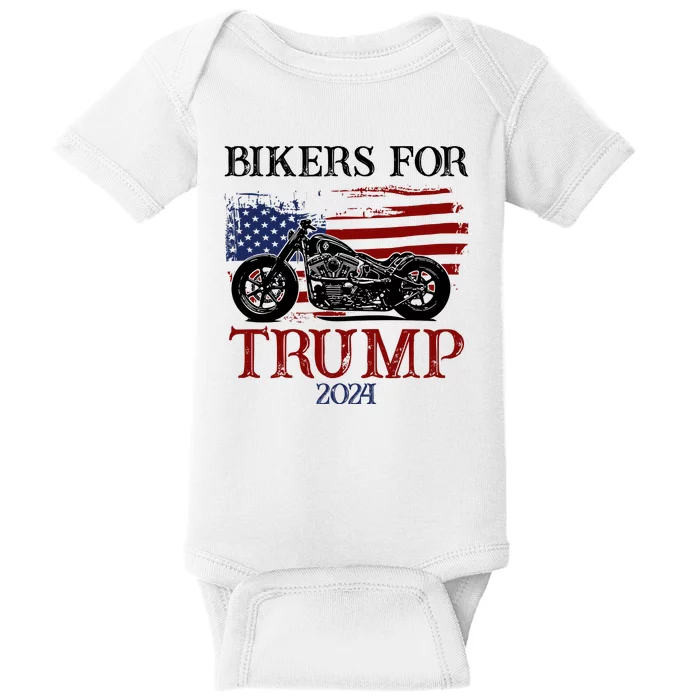 Bikers For Trump 2024 American Flag Vintage Baby Bodysuit