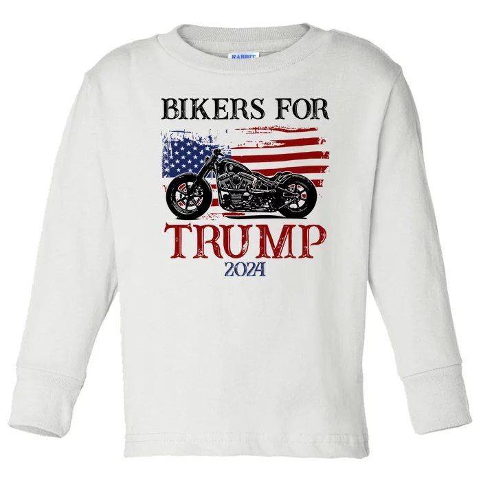 Bikers For Trump 2024 American Flag Vintage Toddler Long Sleeve Shirt