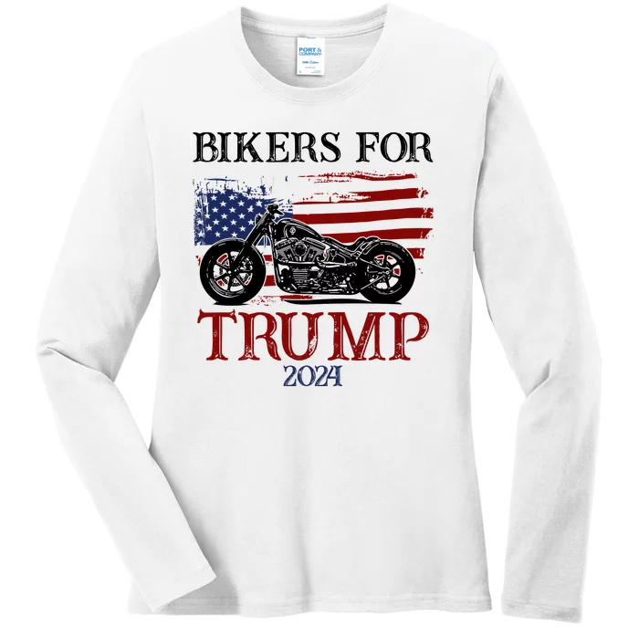 Bikers For Trump 2024 American Flag Vintage Ladies Long Sleeve Shirt