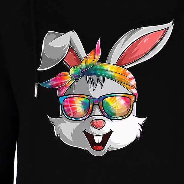 Bunny Face Tie Dye Glasses Easter Day Womens Funnel Neck Pullover Hood