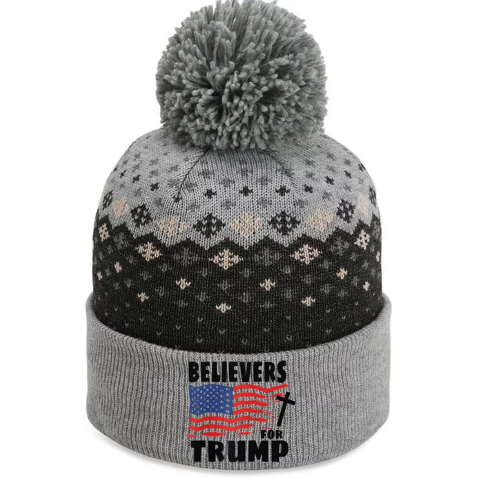 Believers For Trump Christians For Trump 2024 Raglan The Baniff Cuffed Pom Beanie