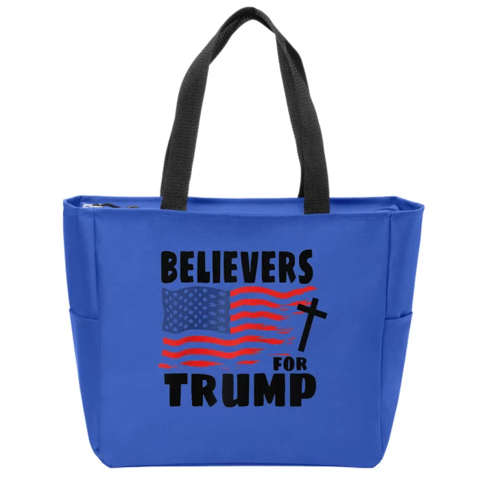 Believers For Trump Christians For Trump 2024 Raglan Zip Tote Bag