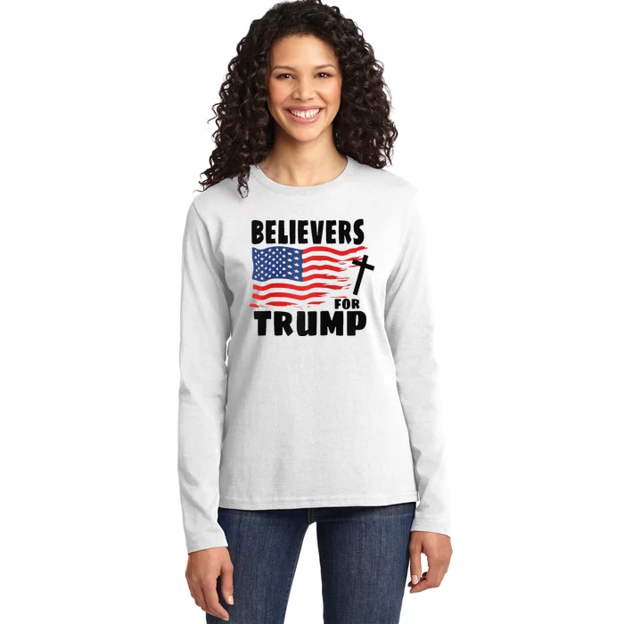 Believers For Trump Christians For Trump 2024 Raglan Ladies Long Sleeve Shirt