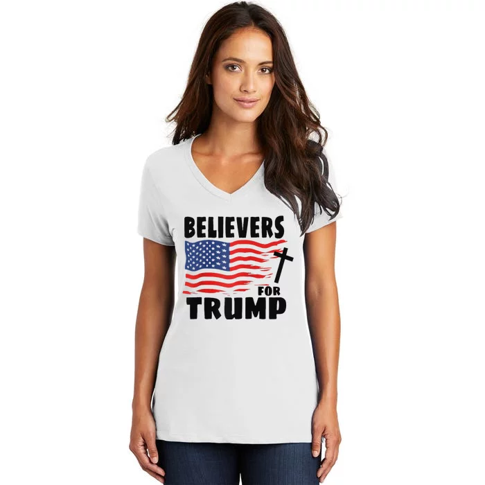 Believers For Trump Christians For Trump 2024 Raglan Women's V-Neck T-Shirt