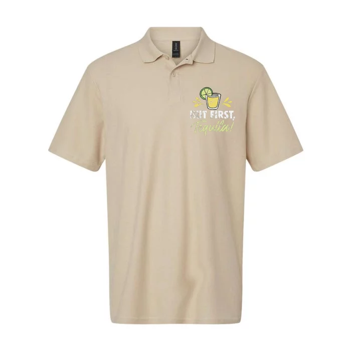 But First Tequila Cinco De Mayo Mexican Party Distressed Softstyle Adult Sport Polo