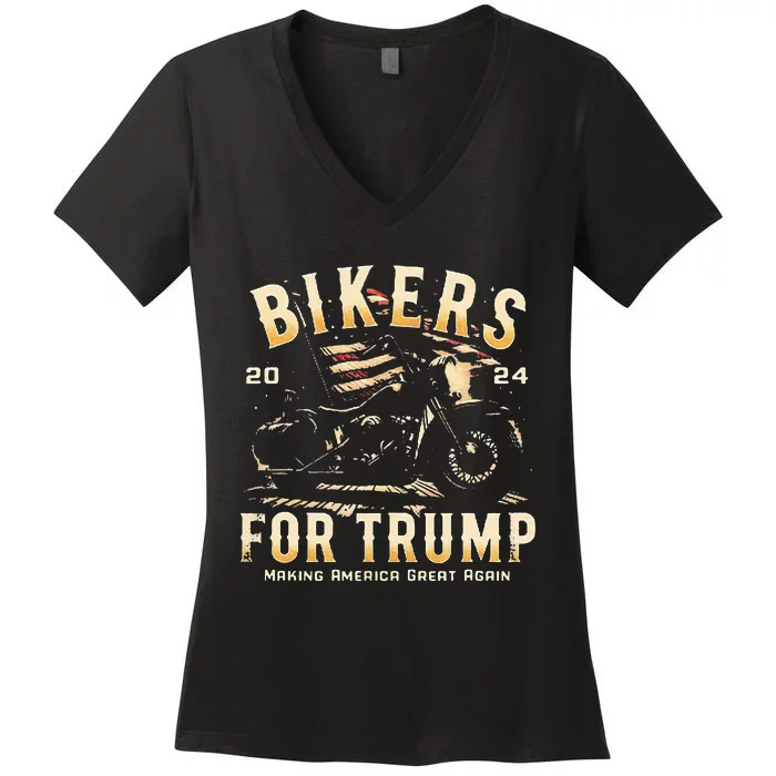 Biker For Trump 2024 Women's V-Neck T-Shirt