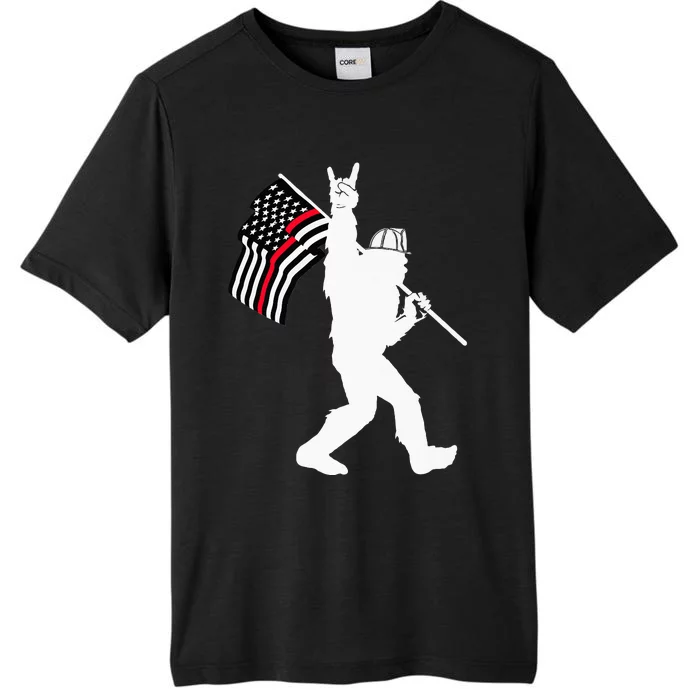 Bigfoot Firefighter Thin Red Line Flag For Dad And Mom ChromaSoft Performance T-Shirt