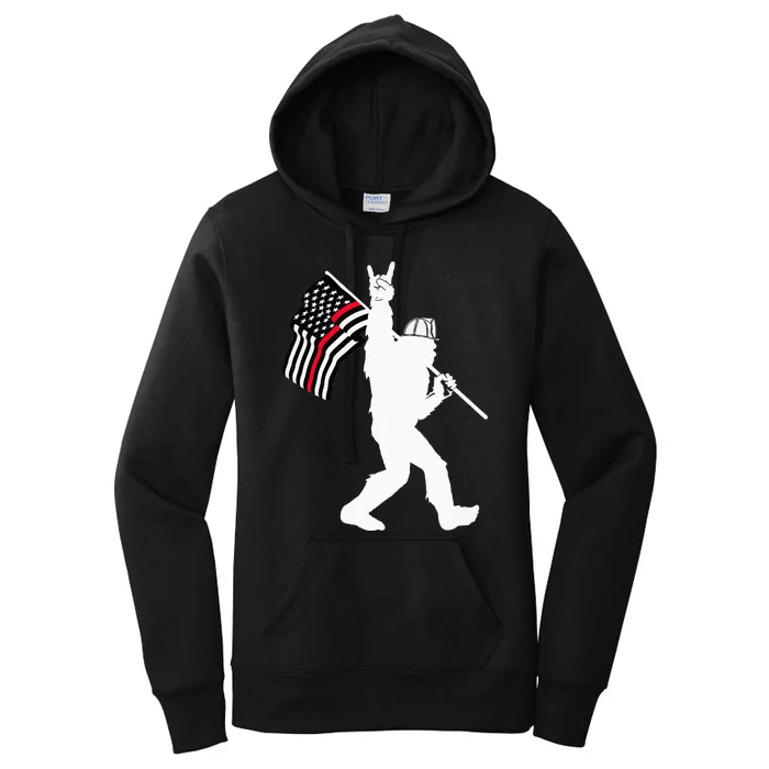 Bigfoot Firefighter Thin Red Line Flag For Dad And Mom Women's Pullover Hoodie