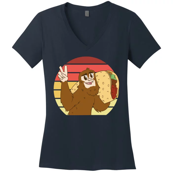 Big Foot Taco Peace Out Sunset Women's V-Neck T-Shirt