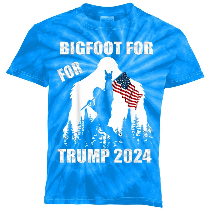 Bigfoot For Trump 2024 Election Cute Gift Kids Tie-Dye T-Shirt