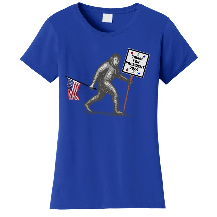 Bigfoot For Trump For President 2024 American Flag Meaningful Gift Women's T-Shirt