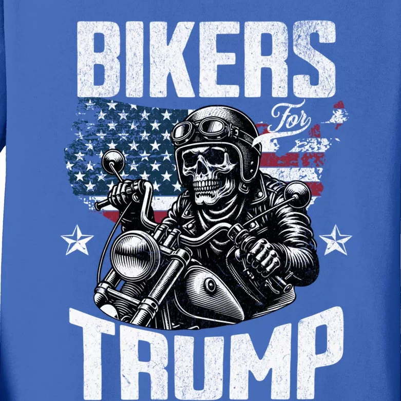 Bikers For Trump President Protrump Supporter 2024 Election Gift Kids Long Sleeve Shirt