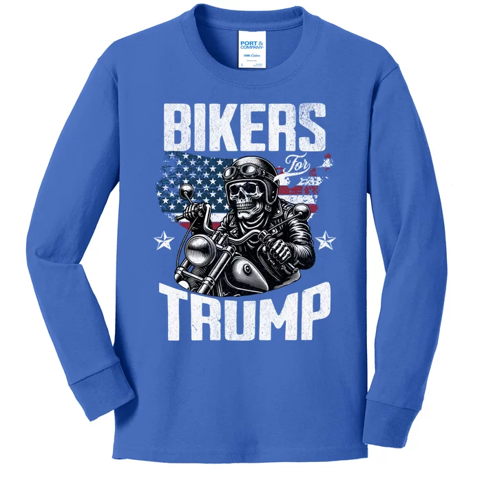 Bikers For Trump President Protrump Supporter 2024 Election Gift Kids Long Sleeve Shirt