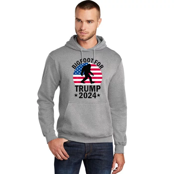 Bigfoot For Trump 2024 Usa Flag Funny Tall Hoodie