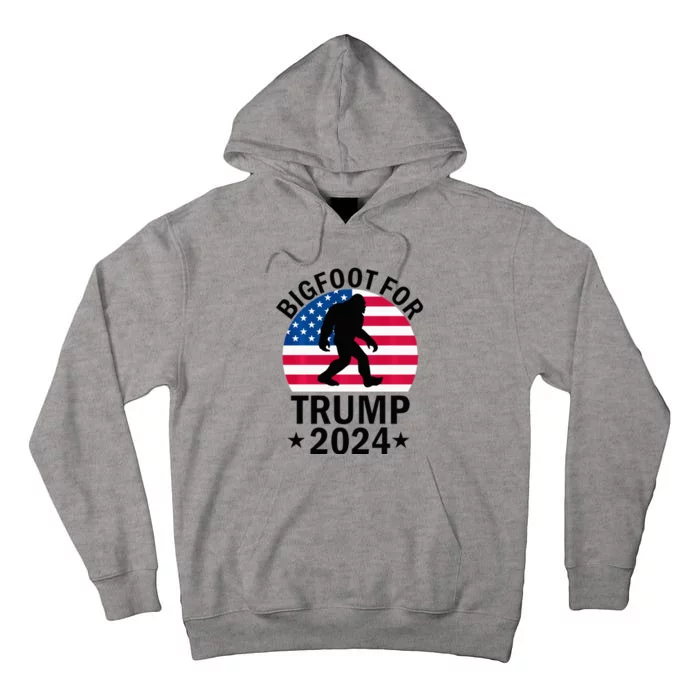 Bigfoot For Trump 2024 Usa Flag Funny Tall Hoodie