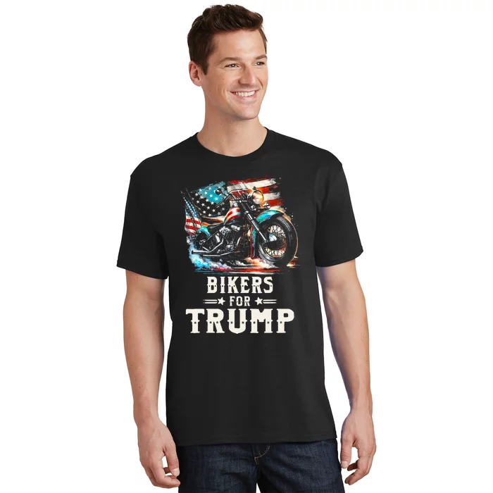 Bikers For Trump 2024 Motorcycle Patriotic American Flag T-Shirt