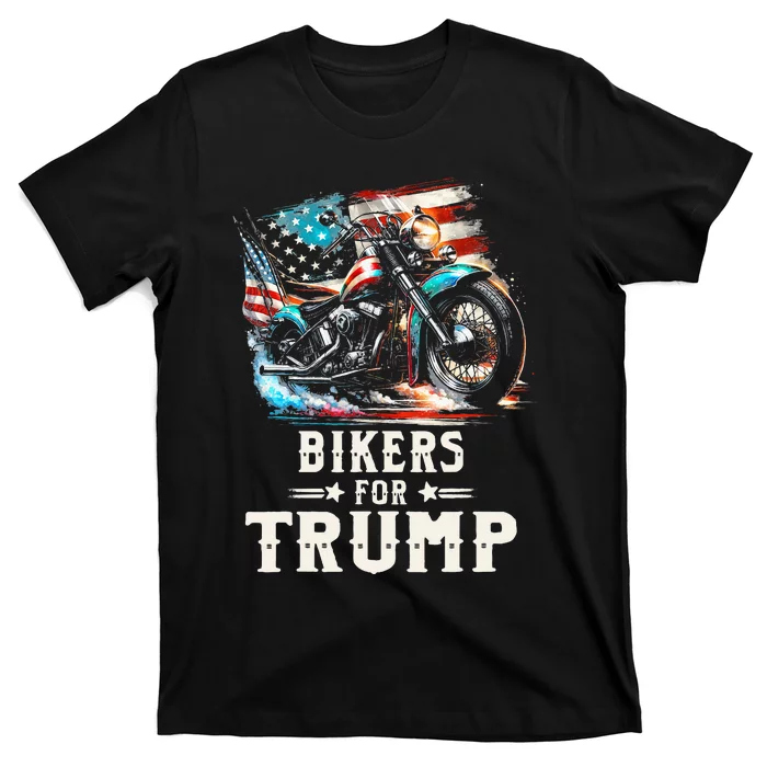 Bikers For Trump 2024 Motorcycle Patriotic American Flag T-Shirt