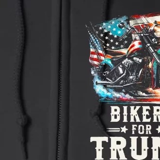 Bikers For Trump 2024 Motorcycle Patriotic American Flag Full Zip Hoodie