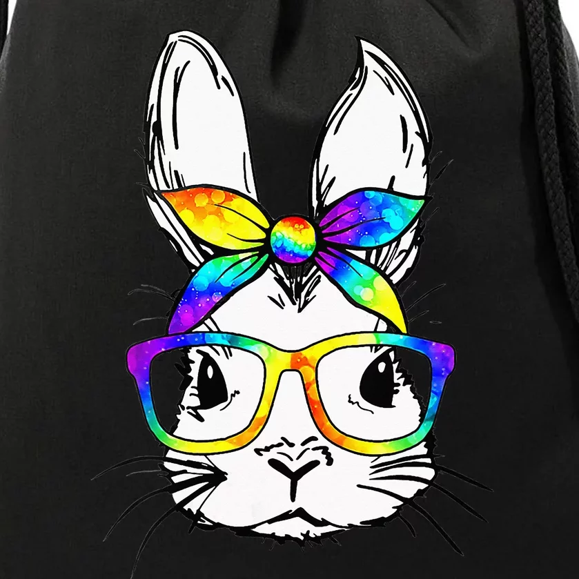 Bunny Face Tie Dye Glasses Bandana Easter Drawstring Bag