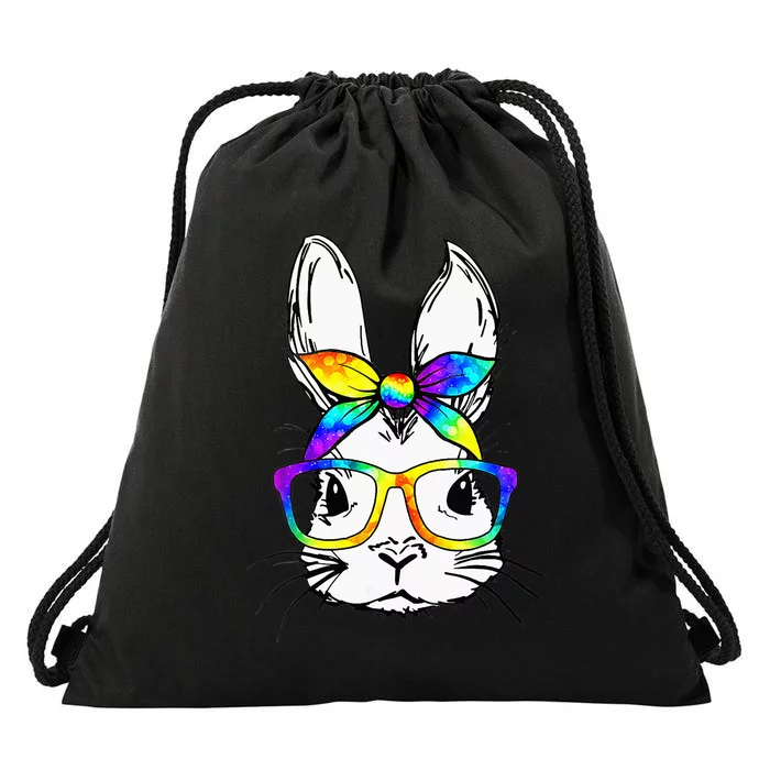 Bunny Face Tie Dye Glasses Bandana Easter Drawstring Bag