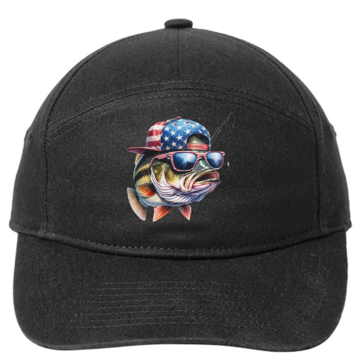 Bass Fish Usa Flag Fishing 4th July 7-Panel Snapback Hat