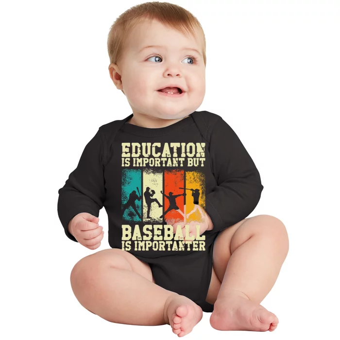 Baseball Fan Vintage Retro Education Is Important But Baby Long Sleeve Bodysuit