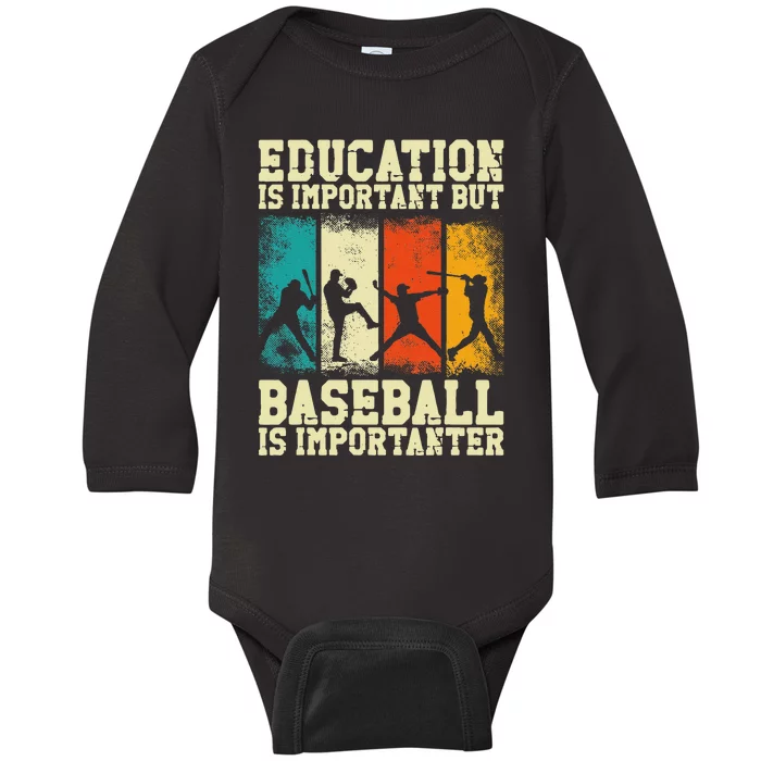 Baseball Fan Vintage Retro Education Is Important But Baby Long Sleeve Bodysuit