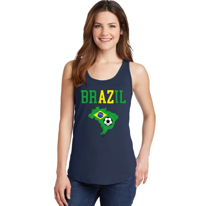 Brazil Flag Vintage Brazilian Soccer Fan Futebol Ladies Essential Tank