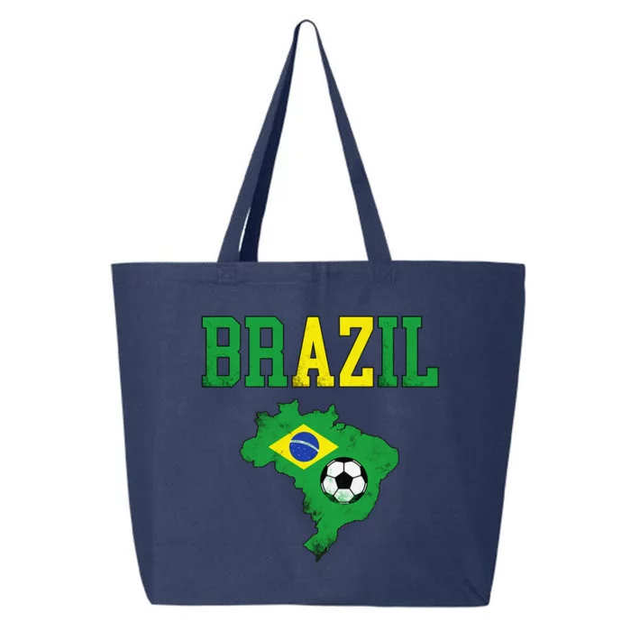 Brazil Flag Vintage Brazilian Soccer Fan Futebol 25L Jumbo Tote