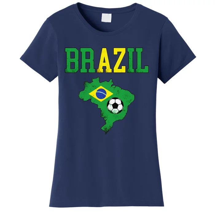 Brazil Flag Vintage Brazilian Soccer Fan Futebol Women's T-Shirt